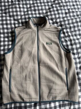 L.L. Bean Men's Quilted Fleece Vest in Light Gray with Dark Teal Trim